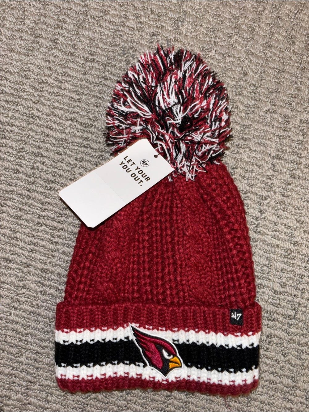 47 Brand Arizona Cardinals Maroon Pom Beanie Hat with Team Logo - NWT